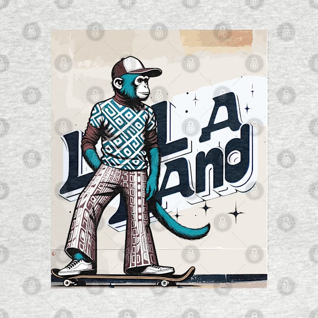 Retro Monkey Skateboarder - Vintage Style Illustration by TimeWarpWildlife